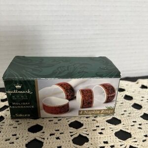 Hallmark Holiday Abundance Burgundy Napkin Rings Set Of 4 By Sakura